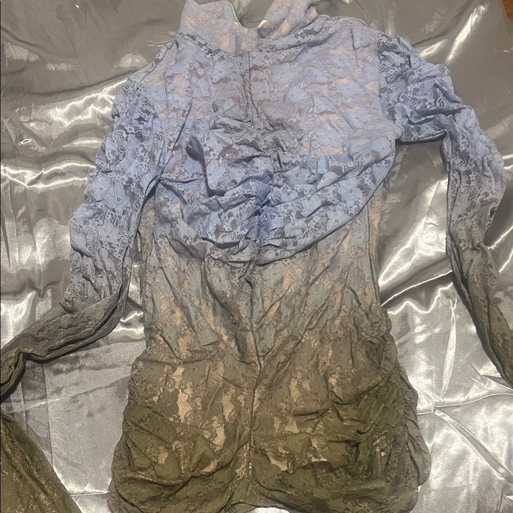 House of Holland Blue and Gray Lace Blouse